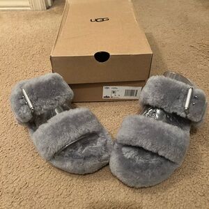 UGG Soft Gray Fluffy Slides
